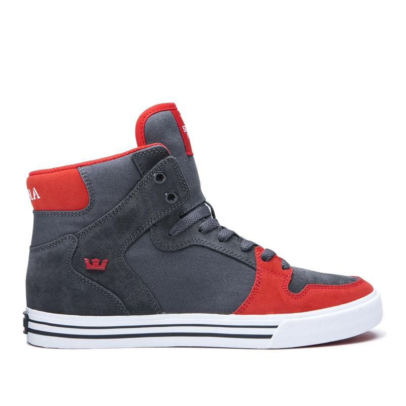 Buty Supra VAIDER - Sneakersy Wysokie Męskie - Ciemny Szare / Czerwone (RFIJ-57964)